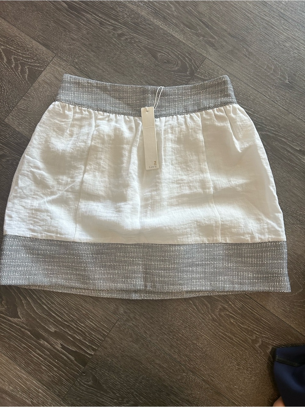 Line & Dot White Mini Skirt with Gray Waistband and Hem